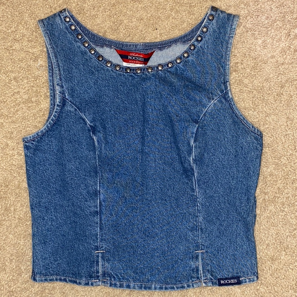 Rocks Blue Denim Tank with Studded Neckline
